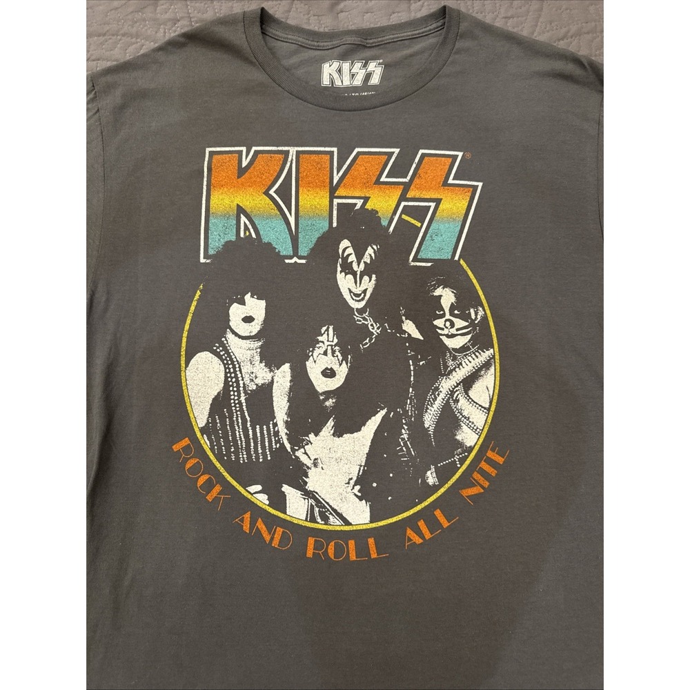Kiss Band Official Merchandise Retro Rock N Roll All Nite T Shirt Gray XL Crew